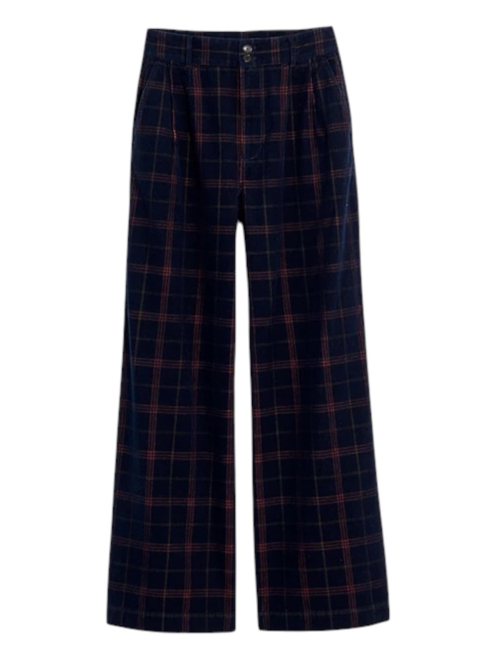 NWOT Madewell Women’s Navy Corduroy Pleated Wide-Leg Pants in Windowpane sz 00